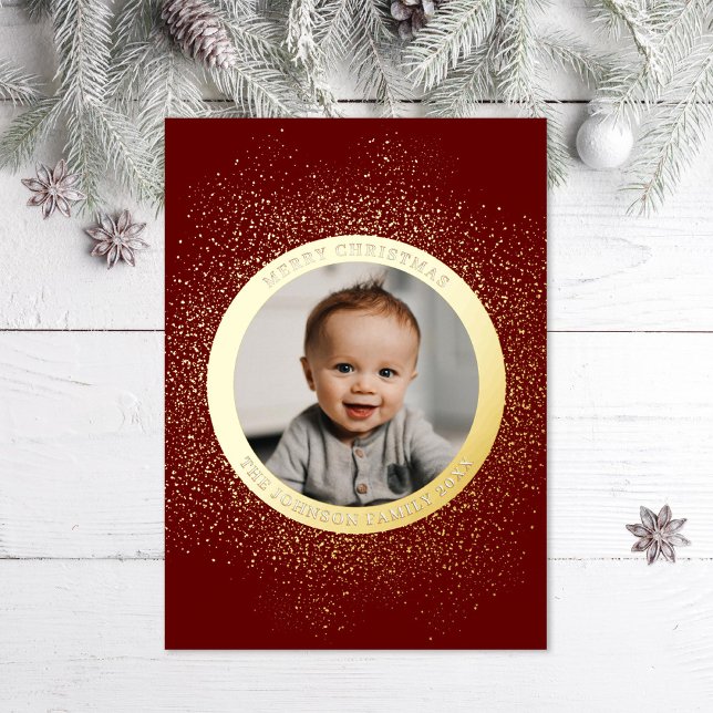 Circle Gold Flecked Photo Foil Holiday Card (Creator Uploaded)