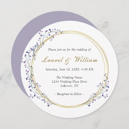 Circle Gold Purple Wreath Wedding Invitation