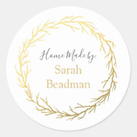 Circle Gold Twigs Wreath Home Made Name Label