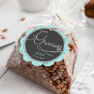 Circle Gracias Baby Blue Silver Confetti Gift Favor Tags
