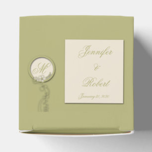 Circle Green and Creme Monogram Favor Box