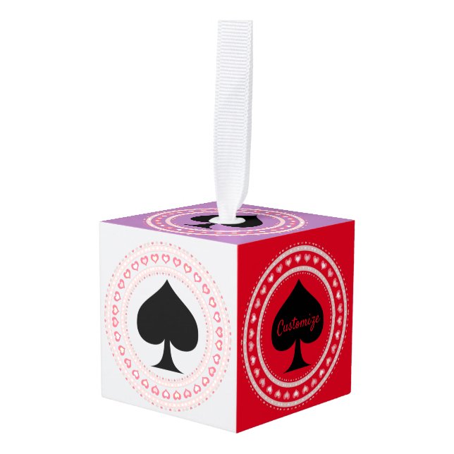 Circle Hearts Black Spades Thunder_Cove Cube Ornament (Front Angled)