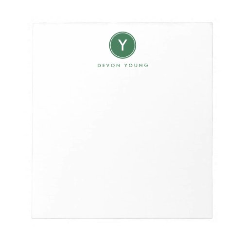 Circle Initial Monogram Dark Green Personalized Notepad