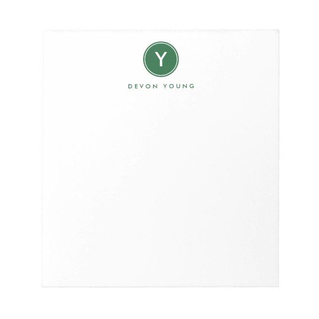 Circle Initial Monogram, Dark Green Personalized Notepad (Front)