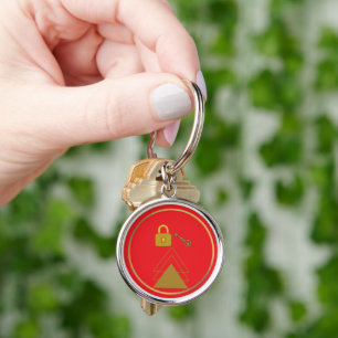 Circle Keychain, 2" with gold key,lock and house Keychain