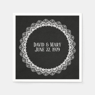 Circle Lace On Black Leather Napkins