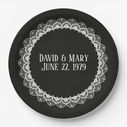 Circle Lace On Black Leather Paper Plates