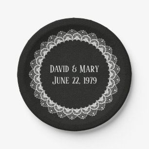 Circle Lace On Black Leather Paper Plates
