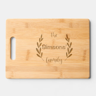 Circle Leaf Family Name Engraved Engraved Cutting Board