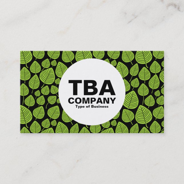 Circle - Leaves - Martian Green on Black Business Card (Front)