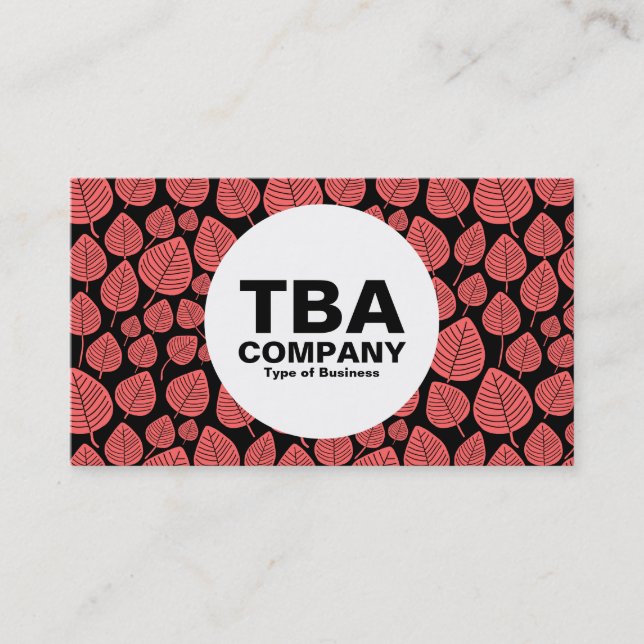 Circle - Leaves - Tropical Pink on Black Business Card (Front)
