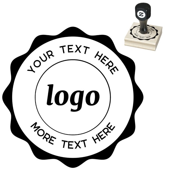 Circle Logo With Text Business Rubber Stamp (Logo with custom text wavy frame business branding rubber stamp)