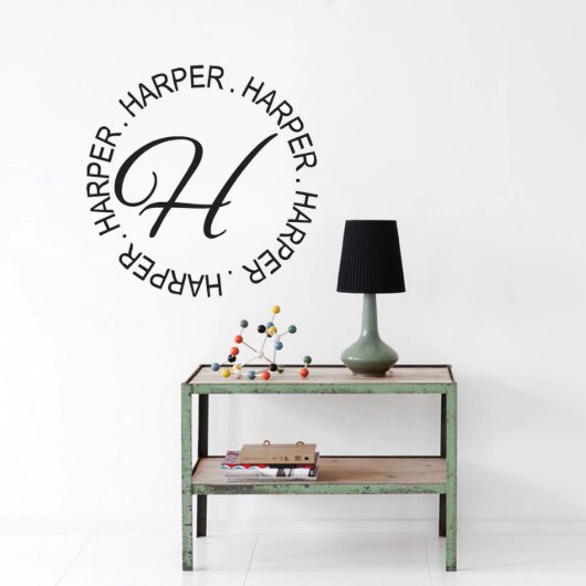 Circle Monogram and Name Family Wall Decal (Front)