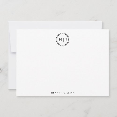 Circle Monogram Black and White Personalized Flat Note Card