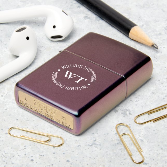 Circle Monogram Cool Stylish Zippo Lighter (On Table 2)