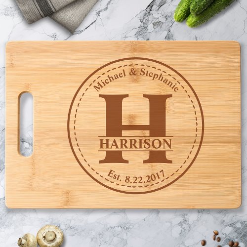 Circle Monogram Couples Name Year Established Engraved Cutting Board