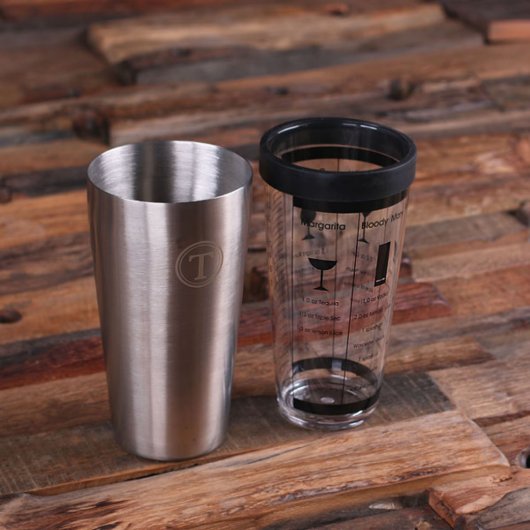 Circle Monogram Engraved Steel Cocktail Mixer (Front Left)