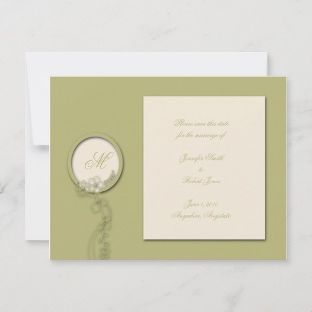 Circle Monogram in Green and Creme Save the Date (Front)