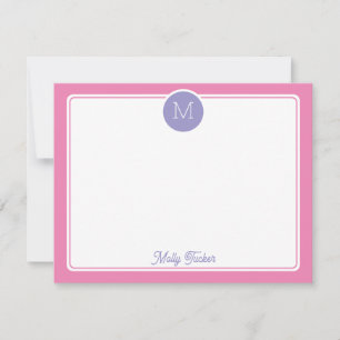 Circle Monogram Initial Preppy Pink Purple Note Card