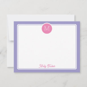 Circle Monogram Initial Preppy Pink Purple Note Card