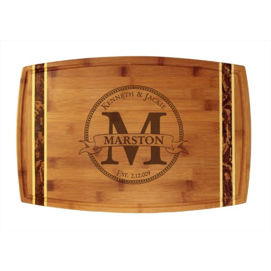 Circle Monogram Marbled Bamboo Cutting Board (Front)