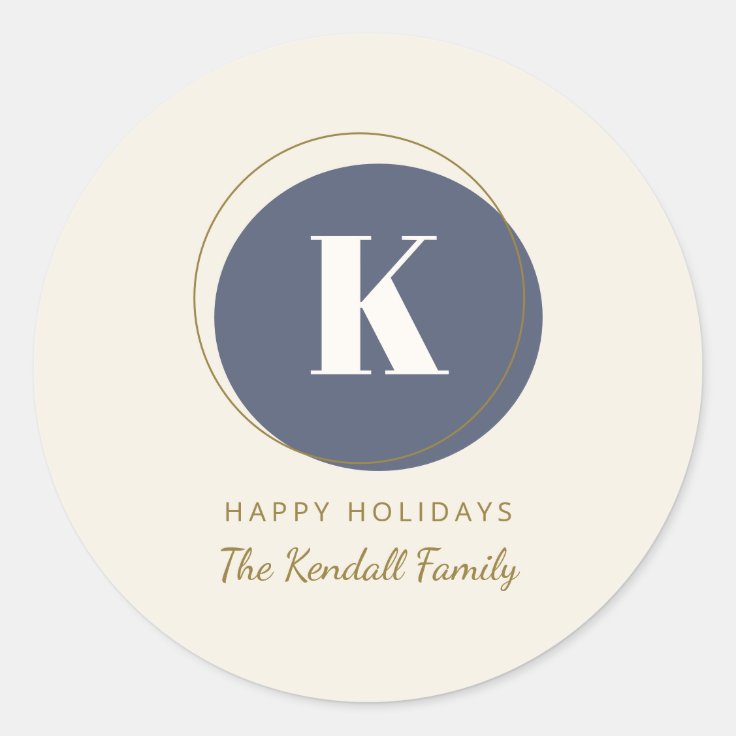 Circle Monogram Minimal Blue Design Personalized Classic Round Sticker ...