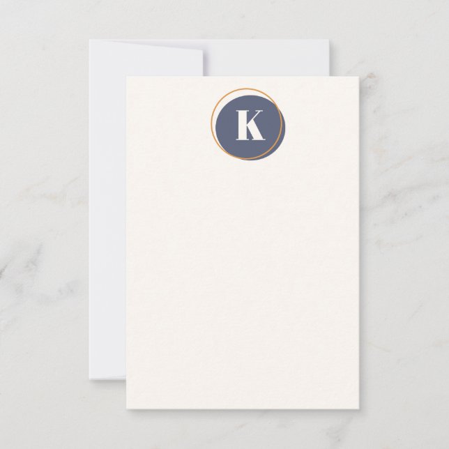 Circle Monogram Minimal Design in Navy and Cream Note Card (Front)