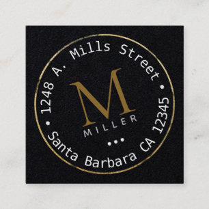 circle monogram on black square business card