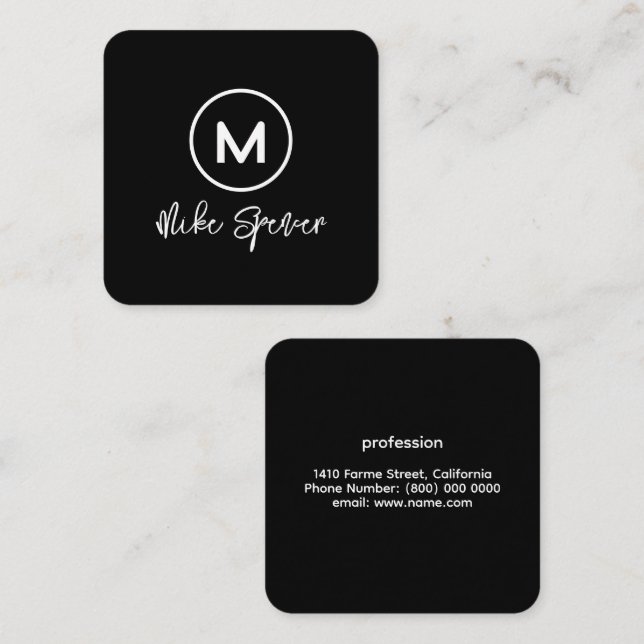 Circle Monogram on black square Calling Card (Front/Back)