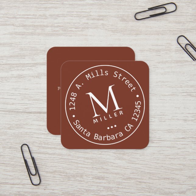 Circle Monogram terracotta Square Business Card (Front/Back In Situ)