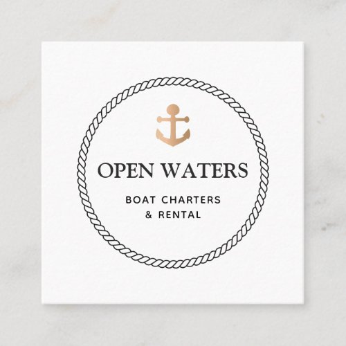 Circle Nautical Rope Gold Boat Anchor Marina Square Business Card