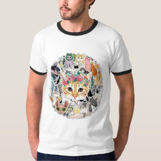 Circle of 50 Cute Cat Stickers T-Shirt