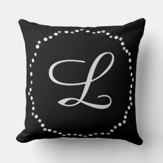 Circle of Dots Light Gray Black Monogrammed Pillow