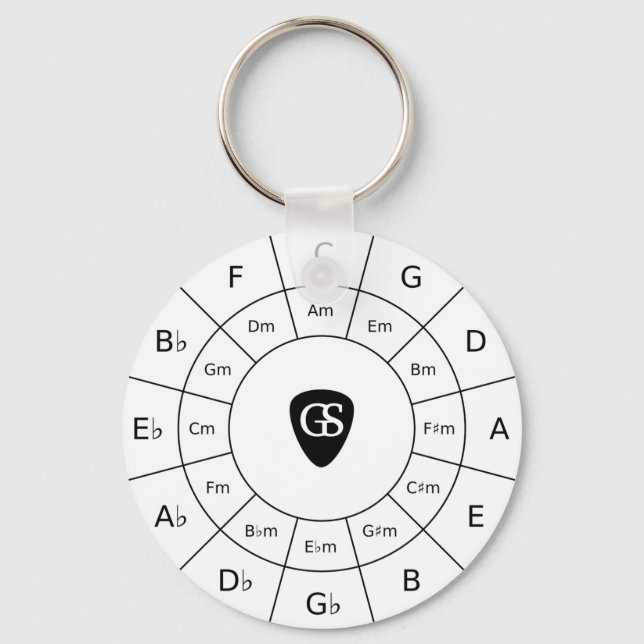 Circle Of Fifths - Black Music Theory Graphic Keyc Keychain (Front)