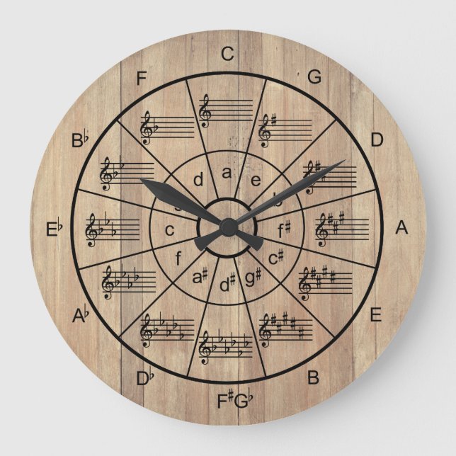 Circle of fifths brown color musicians large clock (Front)