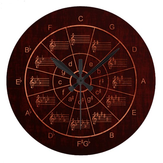 Circle of fifths brown / red color musicians large clock