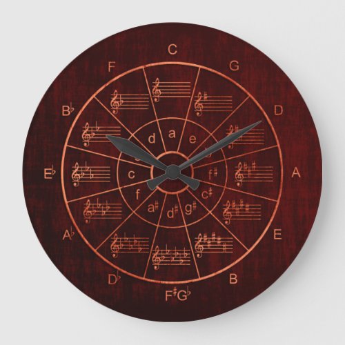 Circle of fifths brown  red color musicians large clock