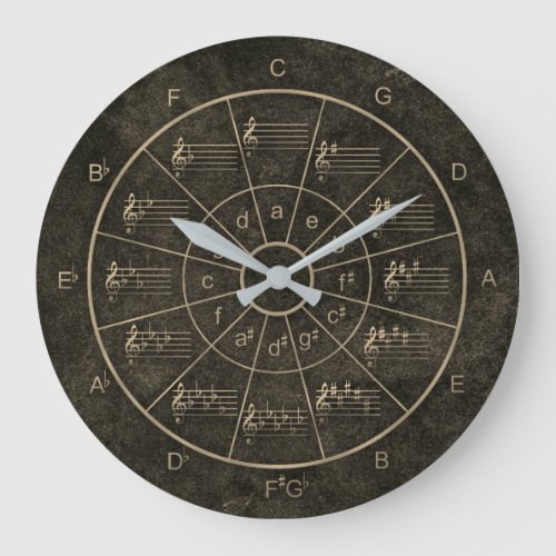 Circle of fifths elegant blac design for musicians large clock