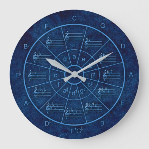 Circle of fifths elegant blue design for musicians large clock
