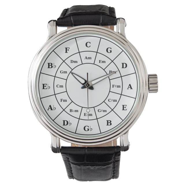 Circle Of Fifths in Black - Musician Design Watch (Front)