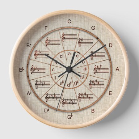 Circle Of Fifths Look Of Wood For Musicians Clock