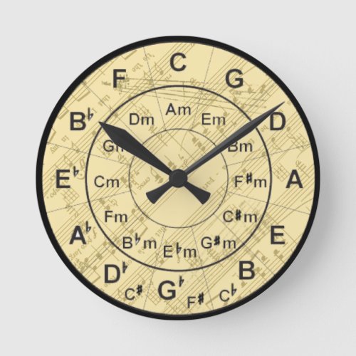 Circle of Fifths Vintage Gold Music Round Clock