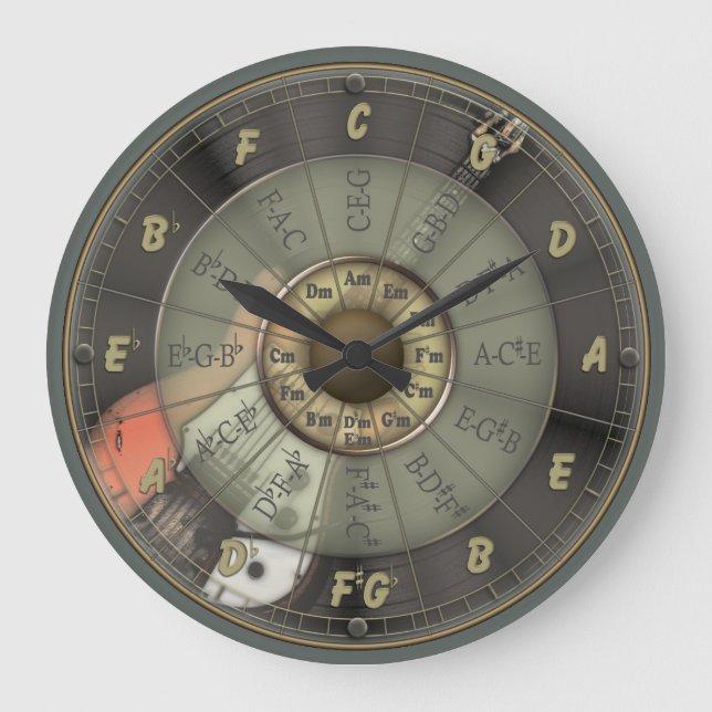 Circle Of Fifths - Vintage Guitar Large Clock (Front)