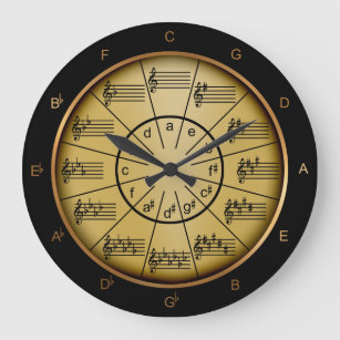 Circle of Fifths with Look of Brass for Musicians Large Clock