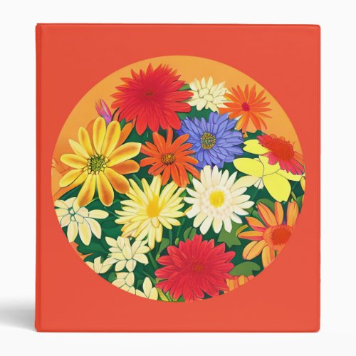 Circle of Flowers Colored Daisies and Asters 3 Ring Binder