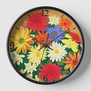 Circle of Flowers, Colored Daisies and Asters Clock