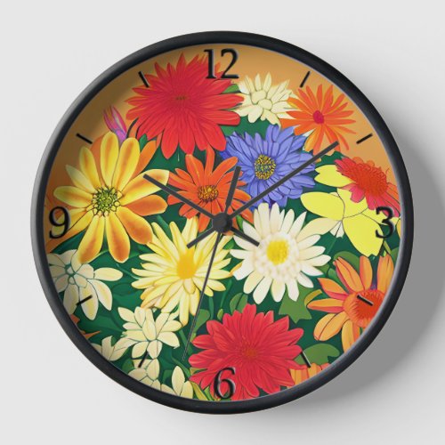 Circle of Flowers Colored Daisies and Asters Clock