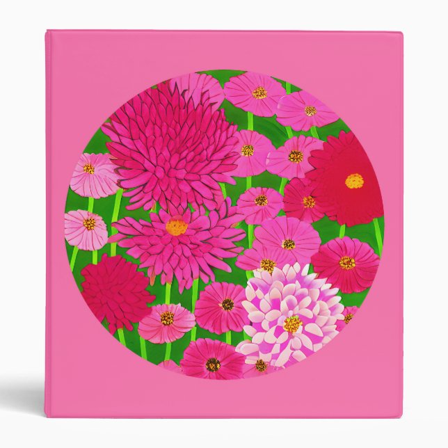 Circle of Flowers, Fuchsia Pink Chrysanthemums 3 Ring Binder (Front)