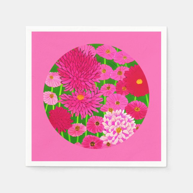 Circle of Flowers, Fuchsia Pink Chrysanthemums  Napkins (Front)