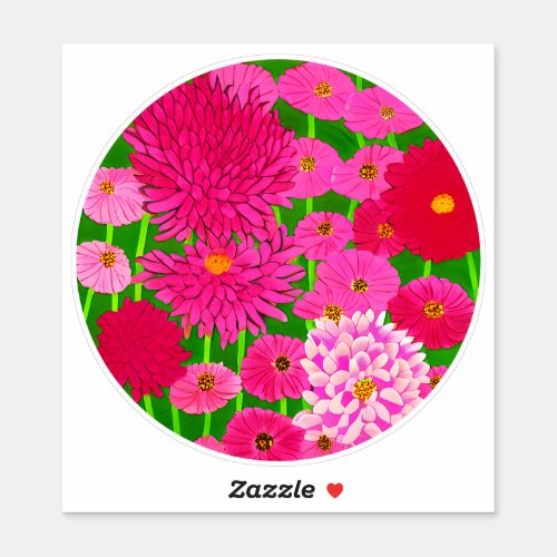 Circle of Flowers Fuchsia Pink Chrysanthemums Sticker